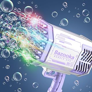 Bubble Machine Gun, Bazooka 69 Holes Rocket Launcher Bubble Machine with Colorful Lights, TIK Tok Bubble Maker Machine for Kids Adults Summer Outdoor Birthday Wedding Party Activity(Purple)