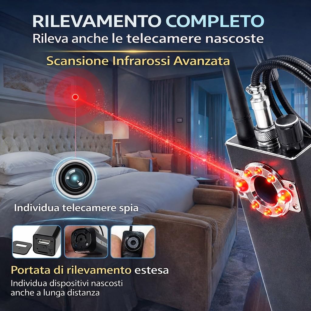 Detector de microespías K18 Anti Spy Detector RF GPS Cámaras Ocultas 1MHz-8000MHz Sensibilidad Ajustable Batería Recargable Portátil - CW1023