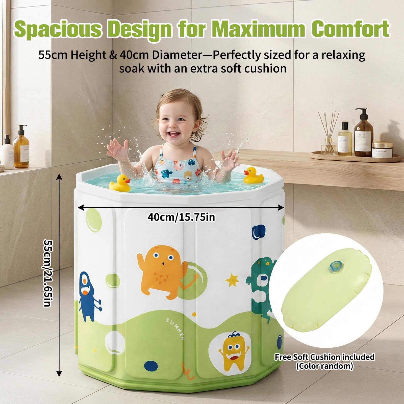 Portable Bath Tub for Toddlers - Foldable Bath Tub, Deep Soak Bathtub for Children Aged 1-7, for Outdoor or Bathroom (40×55cm) - Image 3