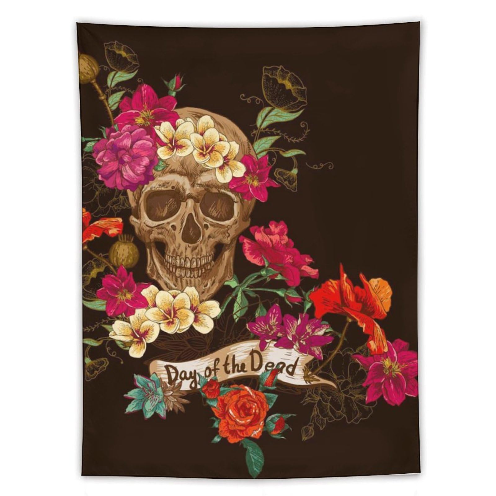 Cmagnifico Style Tapestry,Floral Sugar Skull Day Of The Dead Wall Hanging Tapestry For Home Decor For Bedroom, Living Room, Dorm