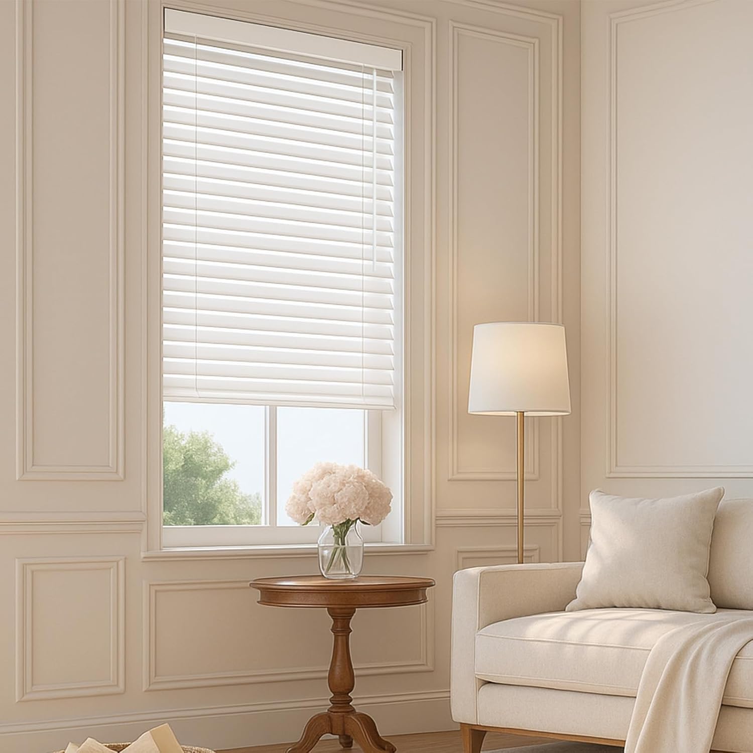 VEVOR Faux Wood Blinds, 2" Slat, 34.5" W x 60" H, Cordless Window Blinds and Shades with Decorative Board, Easy to Clean and Simple Light Adjustment, for Room Darkening, Home Interior Windows, White