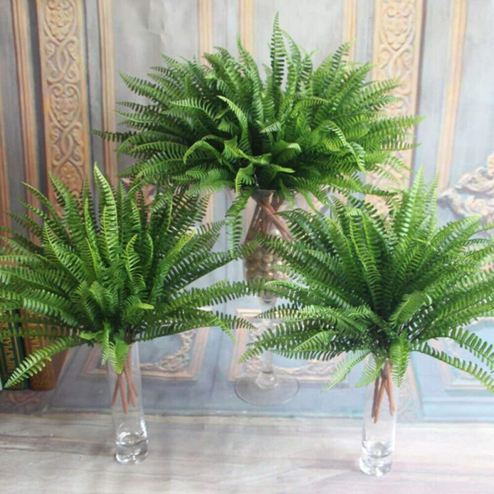 EdricShop 2PCS Plastic Artificial Fern Foliage Bush Plants Indoor Outdoor Decor