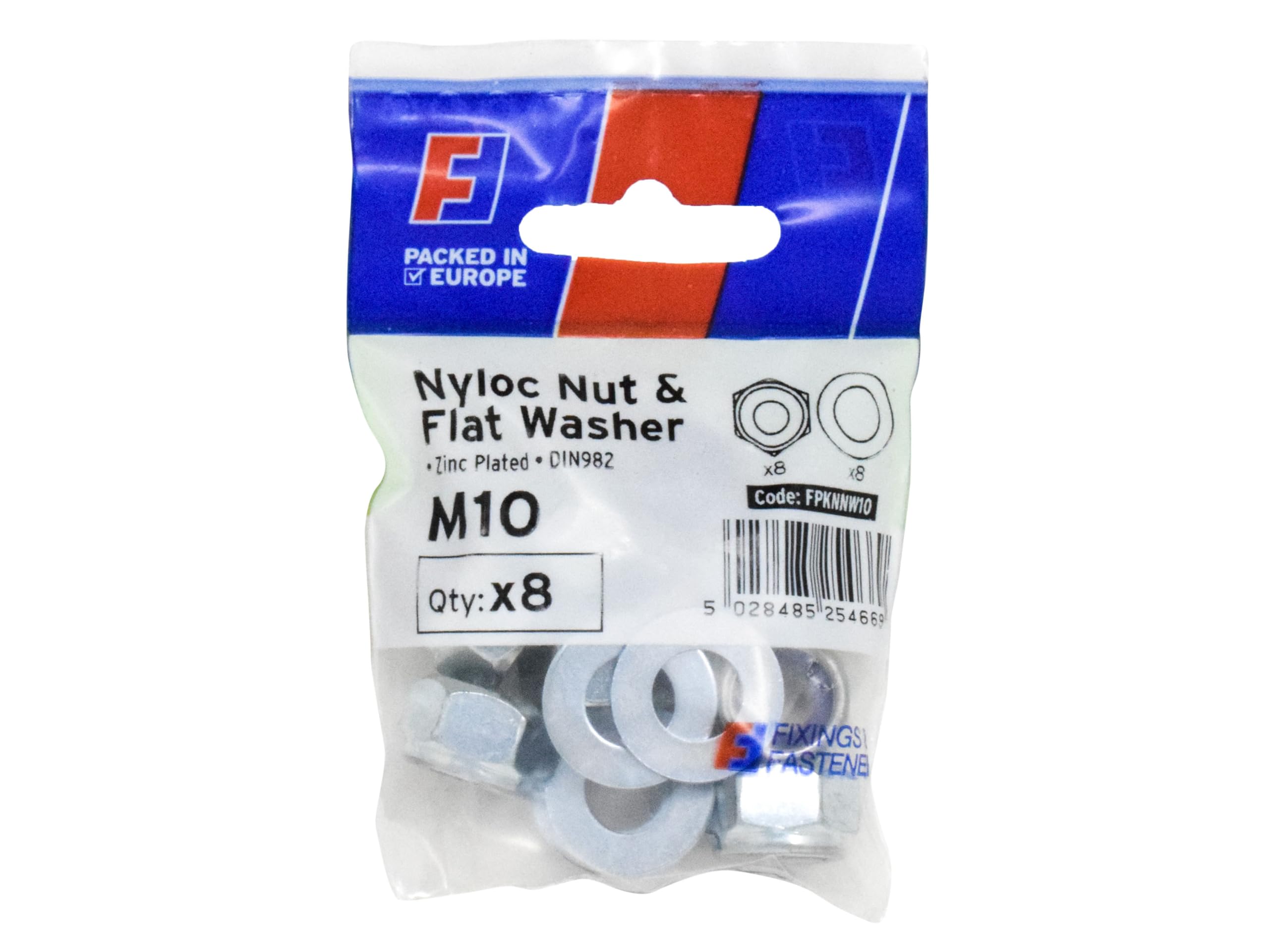 Forgefix Nut & Washer M10 ForgePack 8, bright zinc plated for increased corrosion resistance