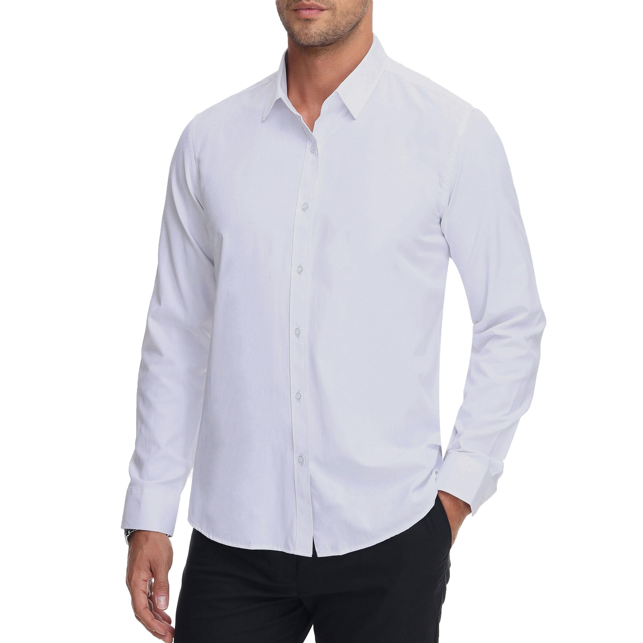 Mens Slim Fit Dress Shirts Athletic Fitted Long Sleeve Stretch Casual Button Down Shirt