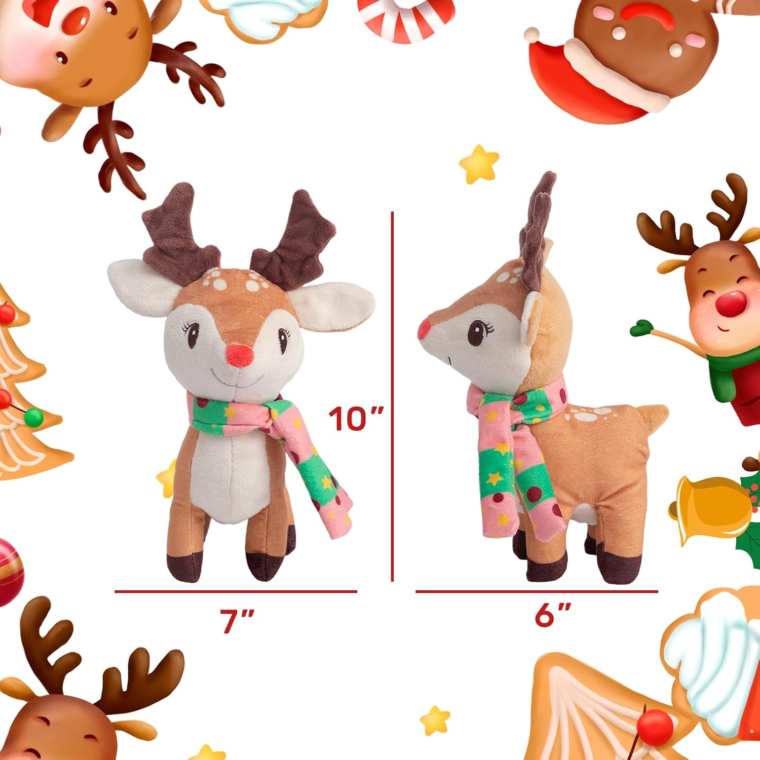 Hollypet Christmas Squeaky Plush Stuffed Durable Dog Toys, Cute Puppy Chew Toys for Small, Medium and Large Breed Dogs, Standing Elk