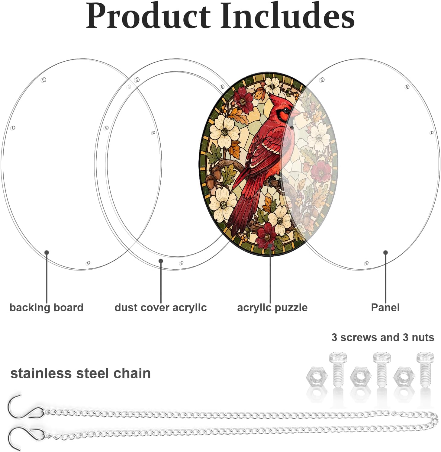 Acrylic Puzzle Suncatcher, Northern Cardinal Sun Catchers Puzzle for Window Hanging, DIY Craft Puzzles for Adults, Ideal Gift for Women, Men, Wife, Mom, Home & Garden Decor, 8.9 in