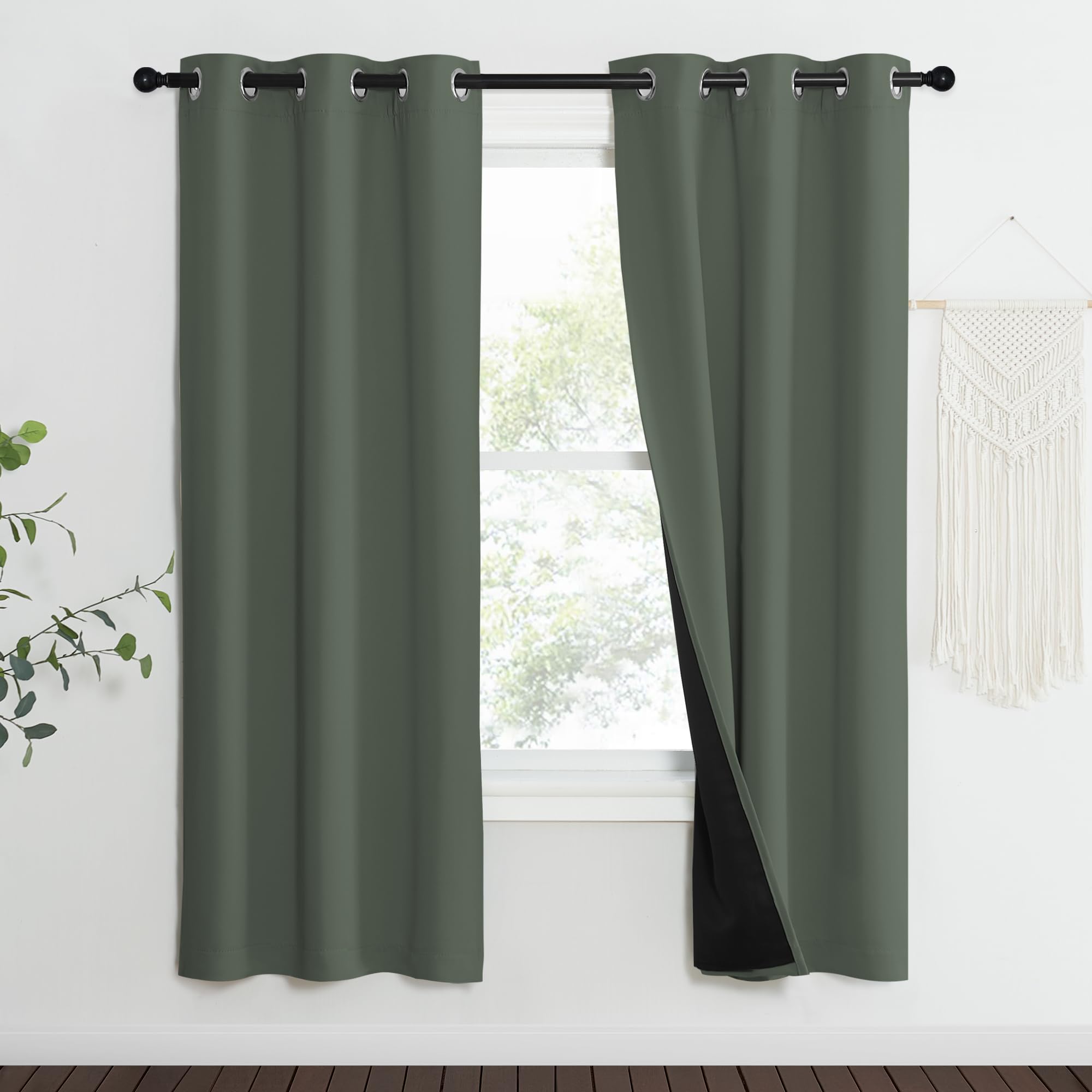 NICETOWN 100% Blackout Curtains 70" Long, Pair of Energy Smart &amp; Noise Blocking Out Drapes for Baby Room Window, Thermal Insulated Guest Room Lined Window Dressing(Dark Mallard, 37" Wide)