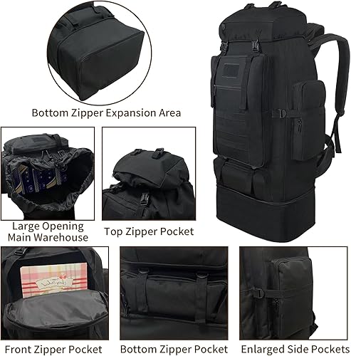 Miniatura 5 de Mochila de senderismo, mochila grande de 100 L, mochila MOLLE expandible e impermeable, mochila de viaje para deportes al aire libre, mochila