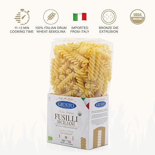 Miniatura 2 de Giusto Sapore Pasta italiana Fusilli Siciliani artesanal importada, bronce orgánico dibujado, 340 g (12 oz)
