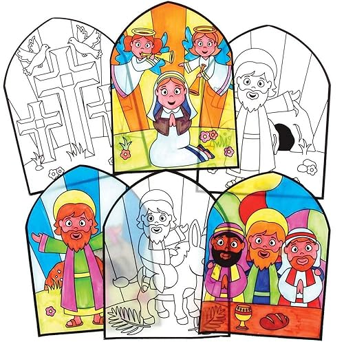 Baker Ross AX793 - Decoración para ventana de Semana Santa, paquete de 12, efecto vidriera de Pascua para que los niños decoren y exhiban para