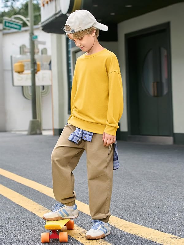 Haloumoning Boys Sweatshirts Kids Fashion Long Sleeve Crewneck Pullover 5-14 Years Yellow by Haloumoning - Image 5
