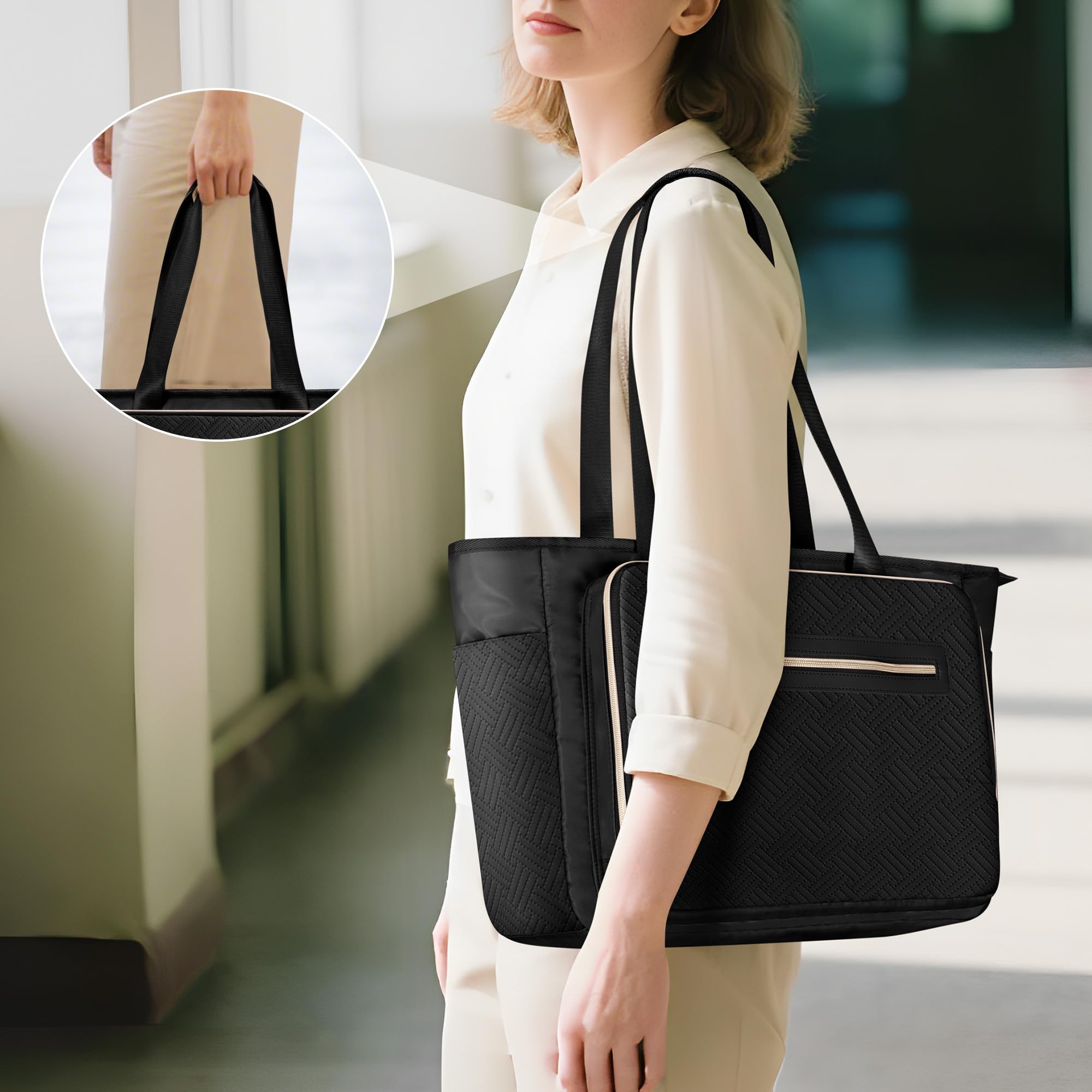 Lehrertasche für Damen, Lehrer Arbeitstasche 15,6 Zoll Laptoptasche mit Akkordeon Akten Organizer, Praktische Damen Computertasche für Lehrer, Designer, Büro, Uni, Reisen