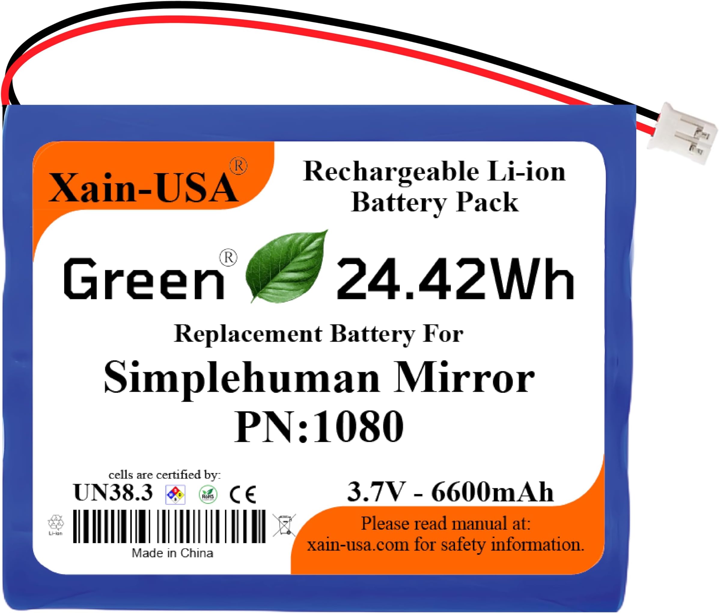 Replacement Battery PN: BT1080 for Simplehuman Mirrors (ST3024 ST3026 ST3027 ST3028), 3.7V 6600mAh, (Please) Verify Part Number BT1080 (Found Under Your Mirror) Before Purchase, Thank You.