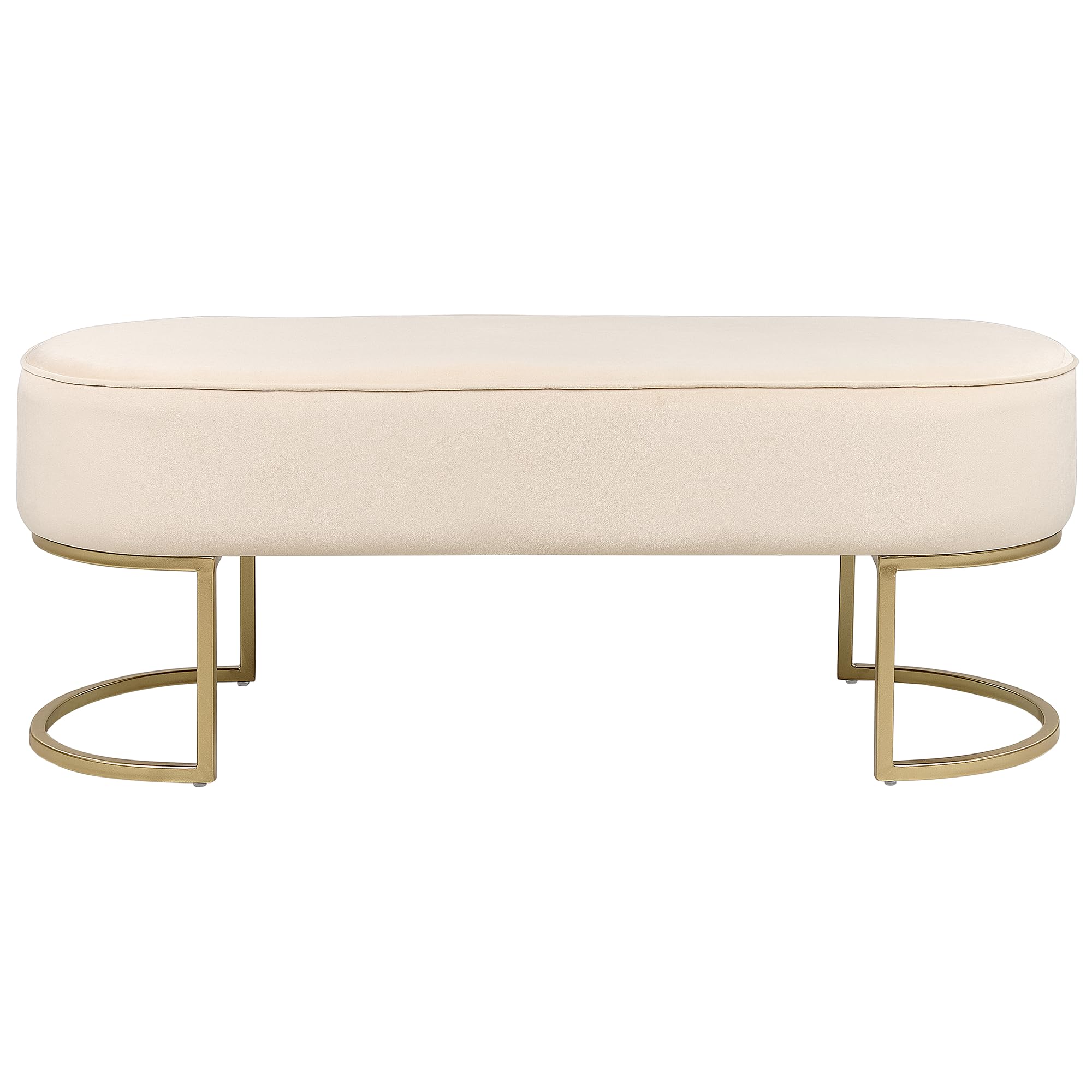 Banquette en Velours Crème Uni sur Pieds Dorés Rembourrage en Mousse Milry