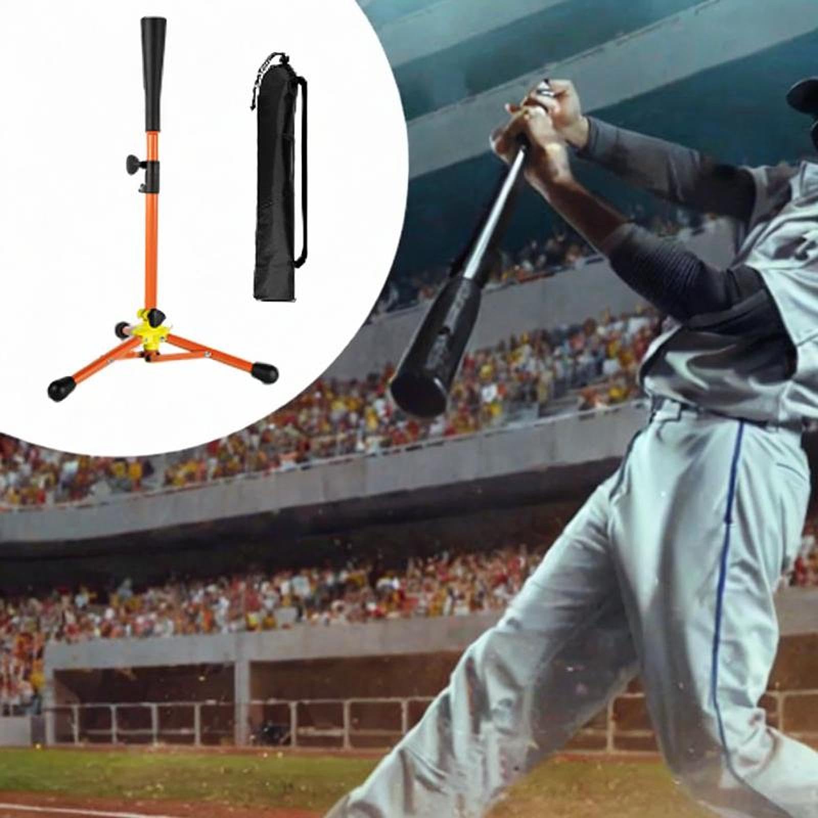 Vaveren Baseball Tee Batting Tee Stable Holder Equipment with Storage Bag Trainer Tripod Practice Stand for Softball Outdoor Exercise, Orange