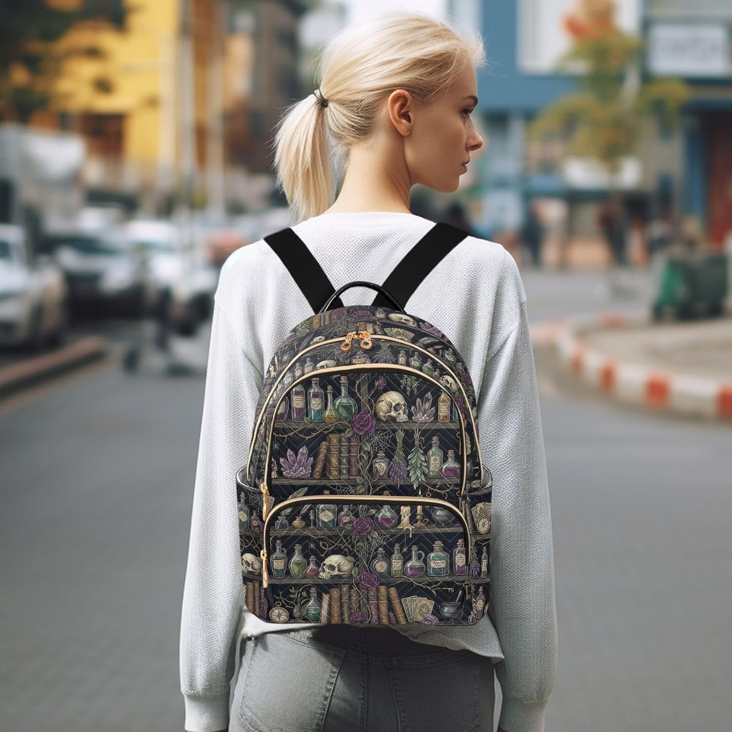 Bookshelf Skulls Backpack Purse for Women Quilted Mini Fashion Backpacks S