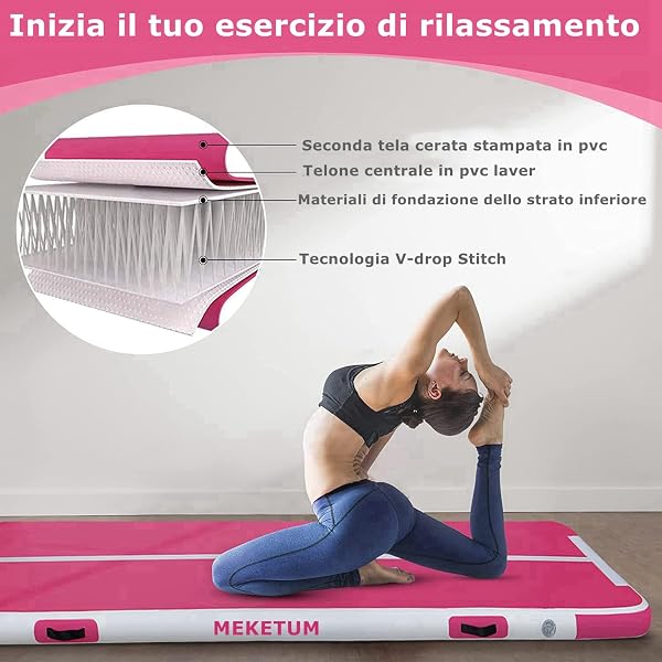 Air Track Tappetino Ginnastica Artistica 2 3 4 5 6 Metri 10/20CM Spessore Materasso Ginnastica da Casa/Yoga/Formazione/Cheerleading/Divertimento Acqua con Pompa - 2