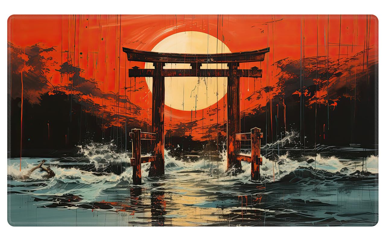 Playmat 24" x 14" Game Mats for MTG/TCG Cards, Commander Deck Gaming Desk Mat, Japanese Shrine Gate Torii Art