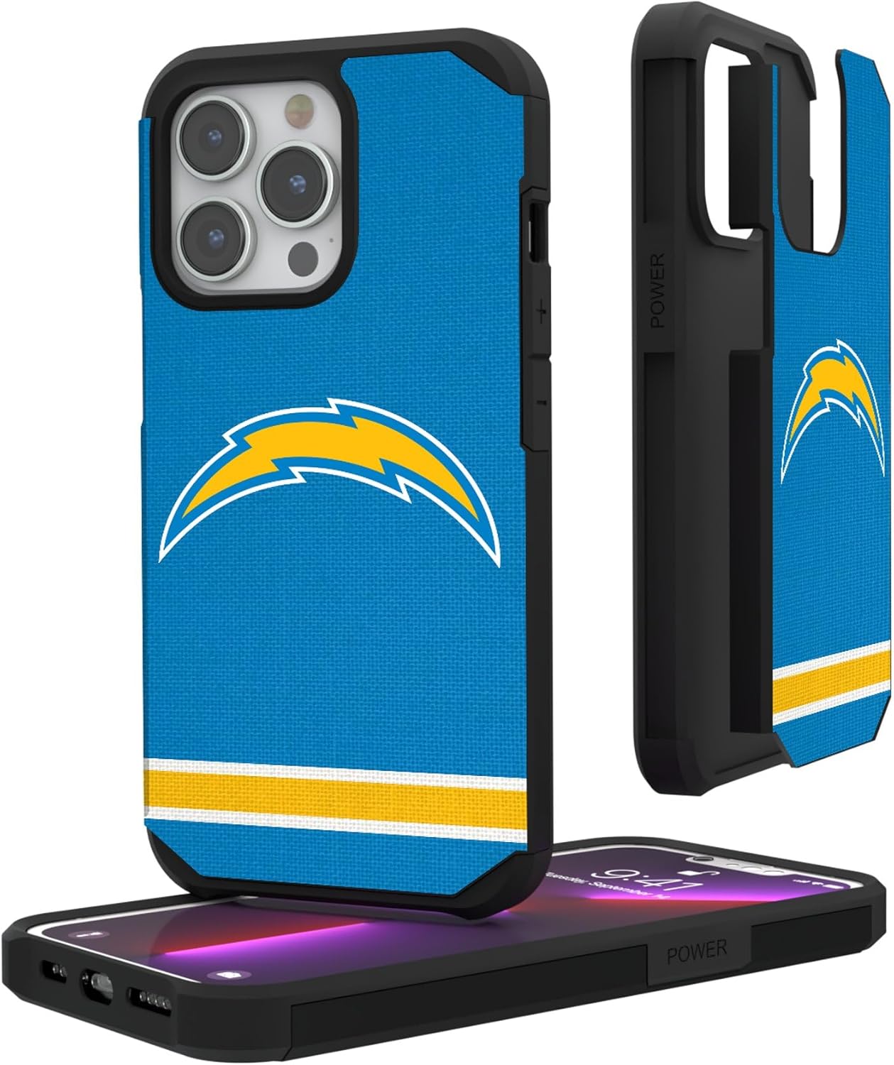Keyscaper Los Angeles Chargers Rugged Stripe Design Case for iPhone