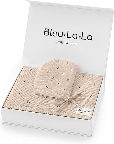Manta orgánica Pointelle para bebé + gorro de regalo para niños y niñas, 100% algodón suave de lujo + registro de bonnett para recién nacidos y