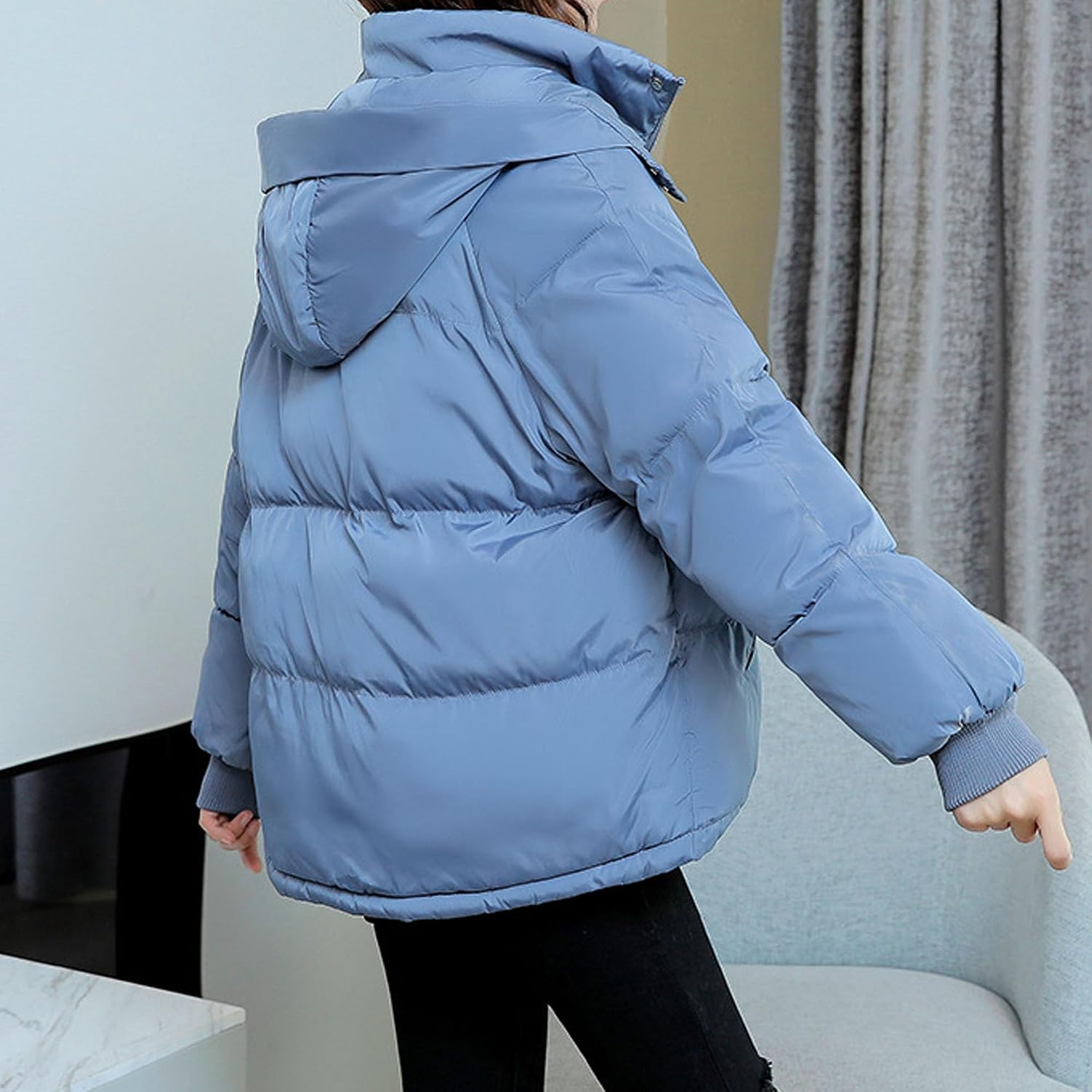 Puffer Cropped Jacket Women Womens Puffer Jacket Winter Warm Coats Hooded Quilted Jackets Oversized Loose with Hood