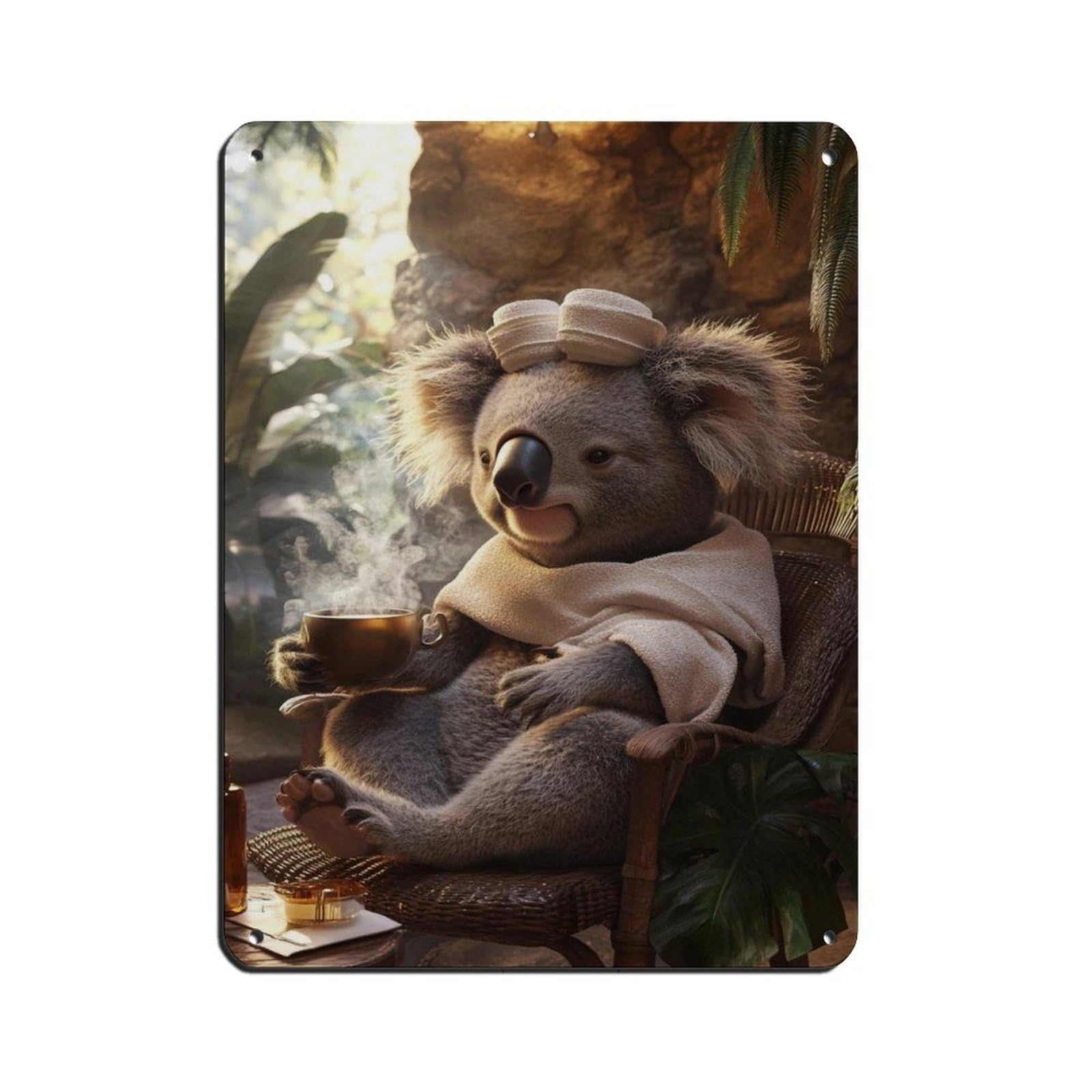 Lxwnze 30L X 40W Cm Cute Koala, Cozy Animal Decor Tin Sign Vintage Metal Pub Club Cafe Bar Home Wall Art Decoration Poster Retro 12X16inch(30X40cm)