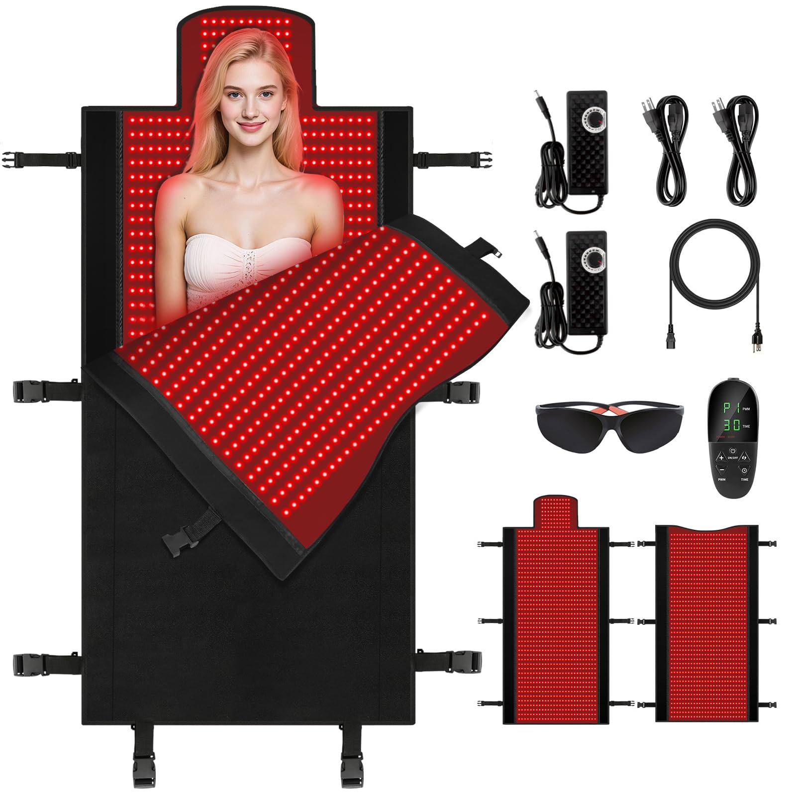 2570 LEDs Dual Full Body Red Light Therapy Mat, Eligible Red Light Therapy Blanket, 2570pcs Dual Wavelength LEDs(660nm& 850nm), Premium Leather, Adjustable Timer & Intensity