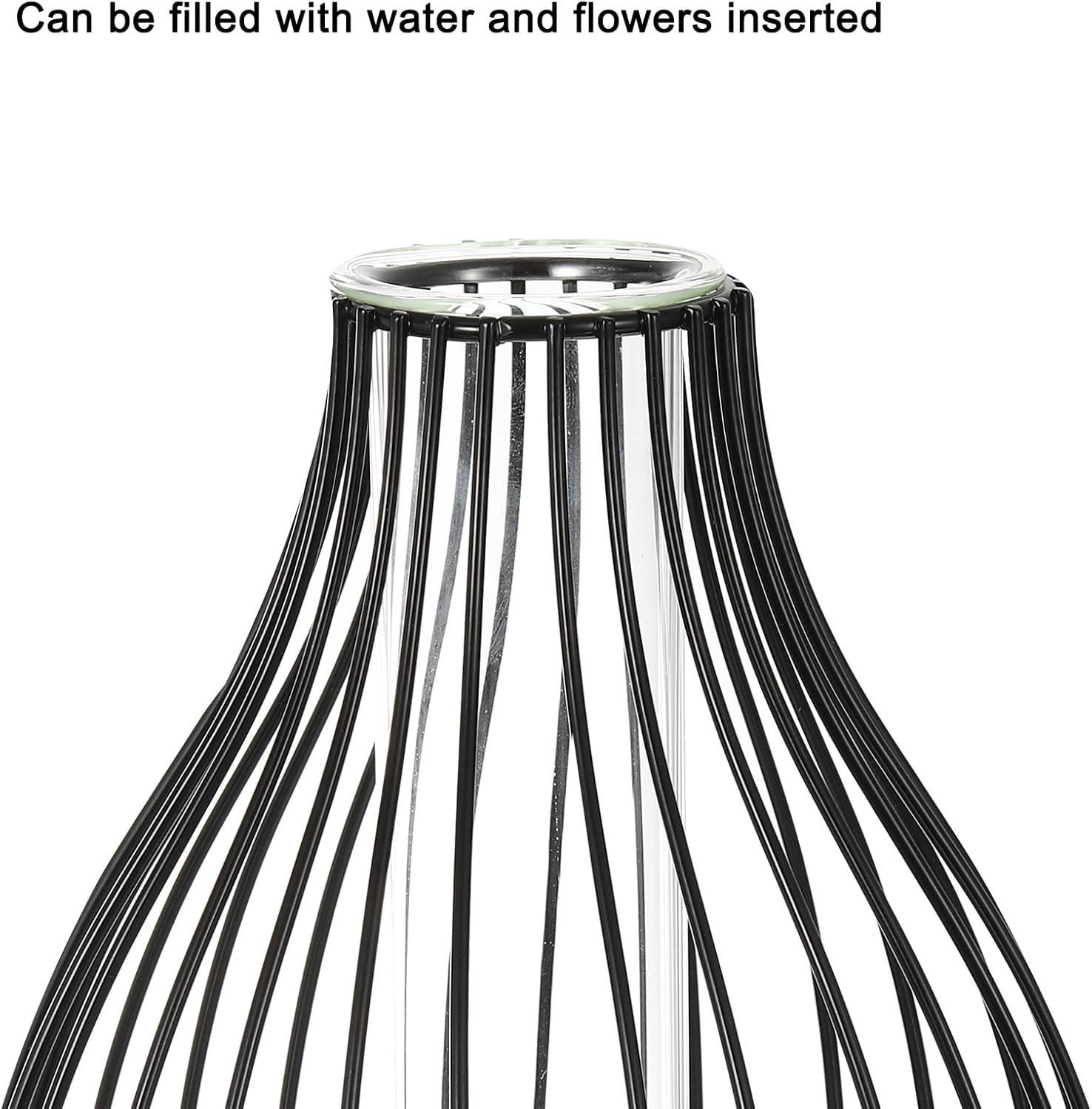 PATIKIL Metal Rack Stand Clear Vase, Test Tube Glass Flower Vase Art Plant Container Lantern Style for Home Office Wedding Decor, Black