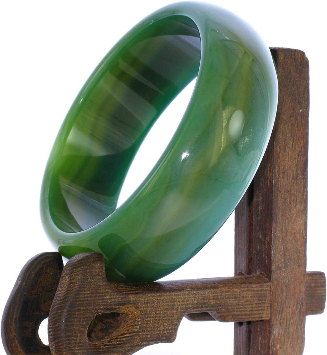 2.3" China Certified Nature Green Chalcedony Jade Women's Bangle Bracelets 6413