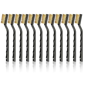 12Pcs Mini Wire Brush Set, Small Brass Wire Brush with Plastic Handles, Multipurpose Kitchen Cleaning Tools for Welding Slag, Metal Work Pieces, Greasy Dirt, Stain and Rust