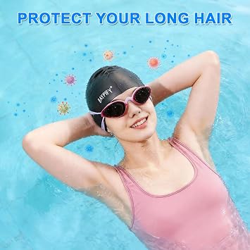 2Pack Swimming Cap, Waterproof Anti Chlorine Swimming Hat for Women, Swim Cap for Long Hair Thick Curly Dreadlocks Braids