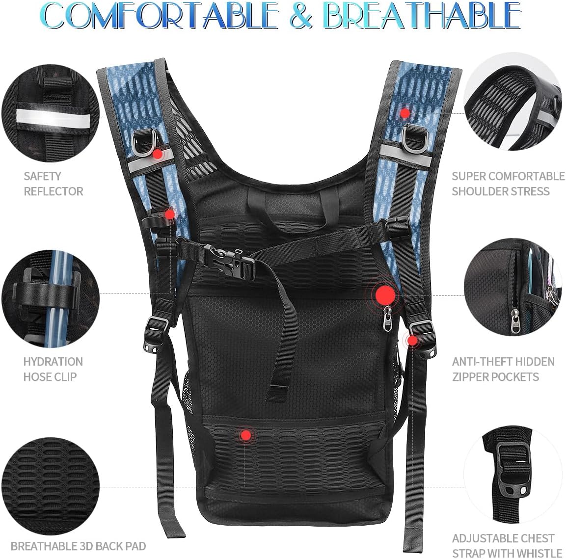 Hydration Pack, Water Backpack with 3L Hydration Bladder Lightweight Insulation, Festival Essential, Rave Hydration Backpack, Hydropack Backpack for Rave, Hiking, Biking, Festival Gear