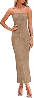 Womens Summer Maxi Dress Textured Bodycon Tube Off Shoulder Strapless Back Slit Long Party Dresses - Buy now