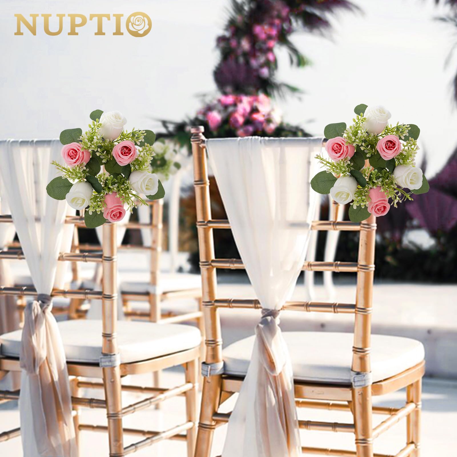 Nuptio Centrotavola Fiori Ghirlande per Decorazioni - 6 Pezzi 22cm Diametro Rosa & Bianco Piccole Rose Matrimonio Fiore Artificiale per DIY Matrimoni Cerimonia Anniversario Festa Casa