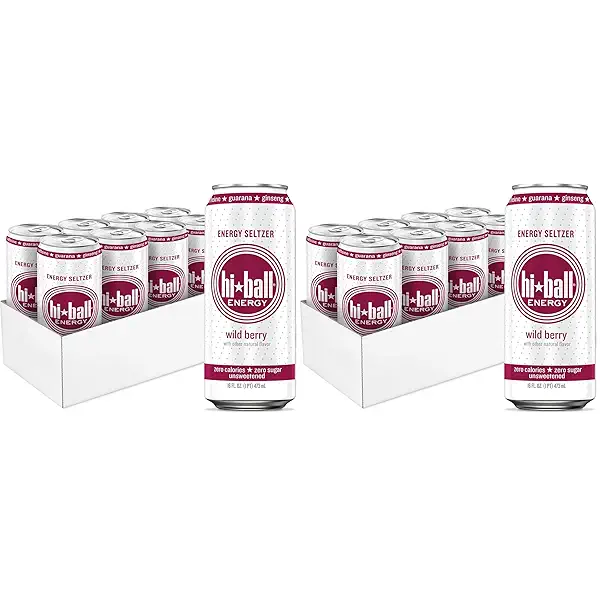 Hiball Clean Energy Drink - Wild Berry - Zero Sugar,Zero Calorie Sparkling Water with 160mg Organic Caffeine,50mg Organic Ginseng,50mg-Organic Guarana and B Vitamins - 16 fl oz,(Pack of 16) 1