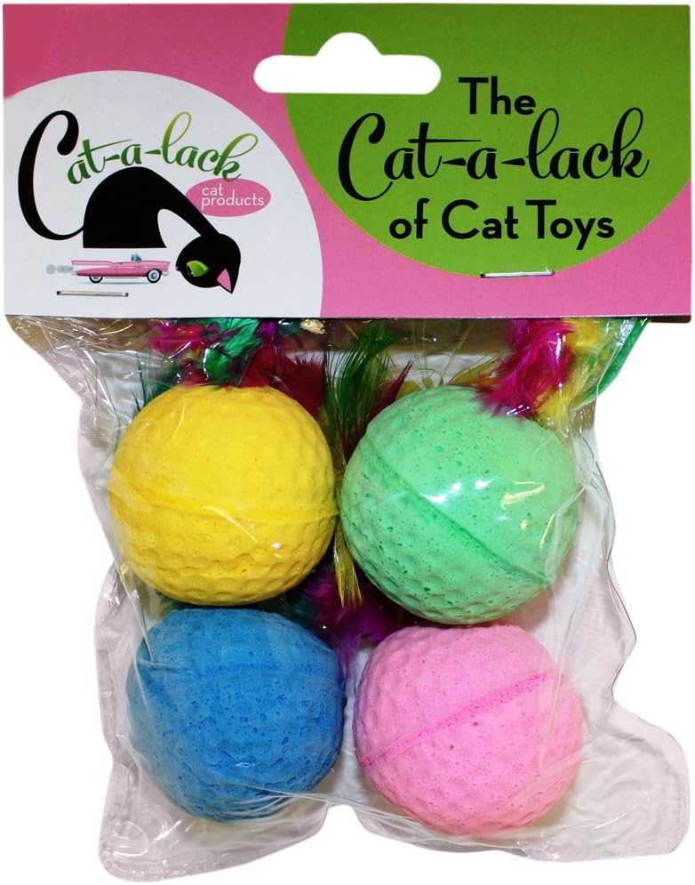 Cat-A-Lack 4-Piece Spongeballs with Feathers for Pets