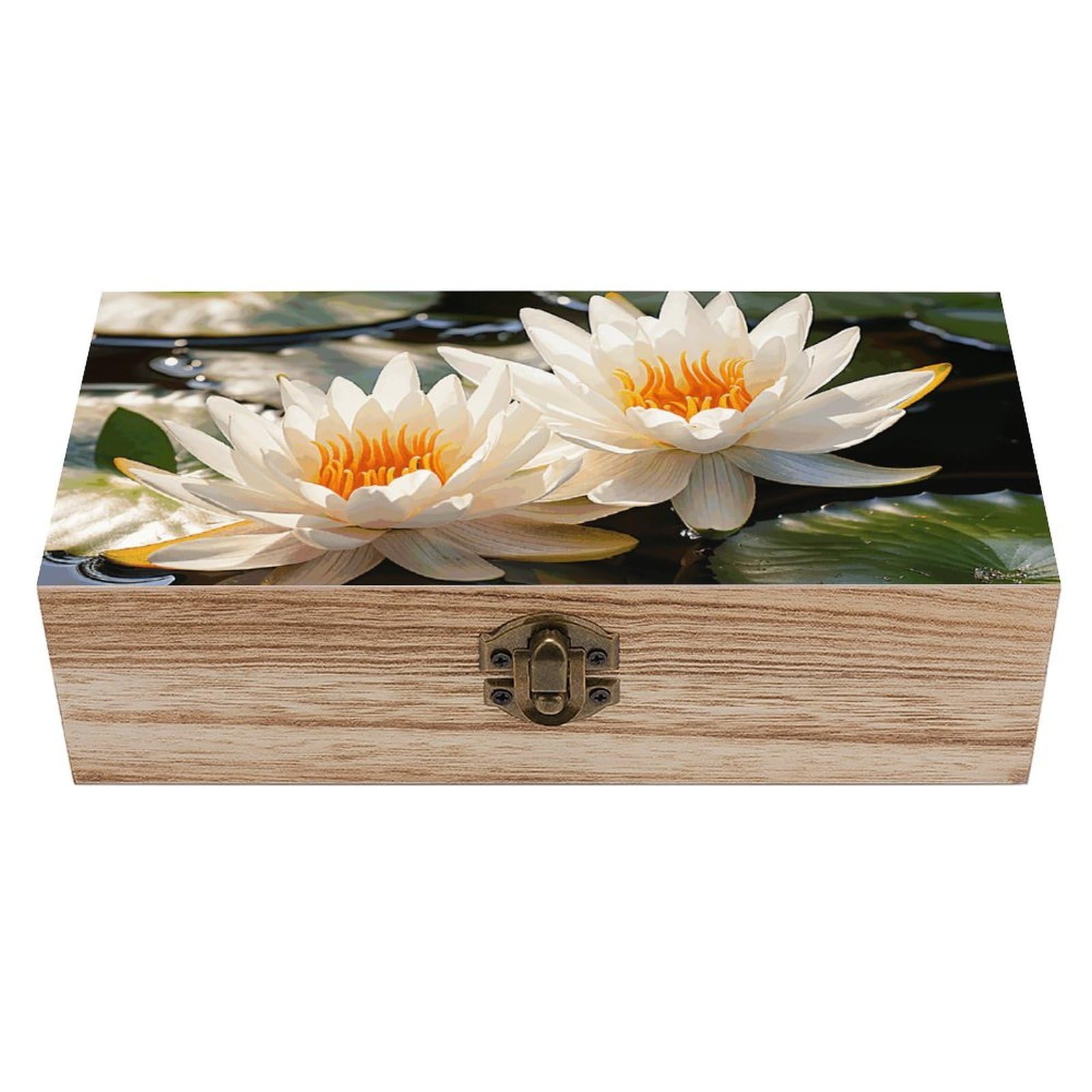 Boîte de rangement en bois gravé nénuphars, cadeau idéal pour bijoux