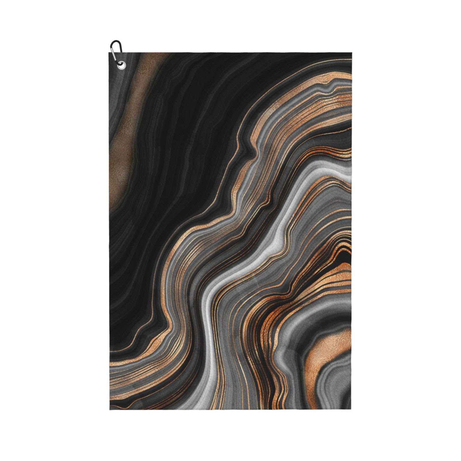 Hnnkloy Elegant Black Marble With Gold And Copper Veins, 16x24 in Portable Waffle Golf Towels with Carabiner Clip for Golf Bag