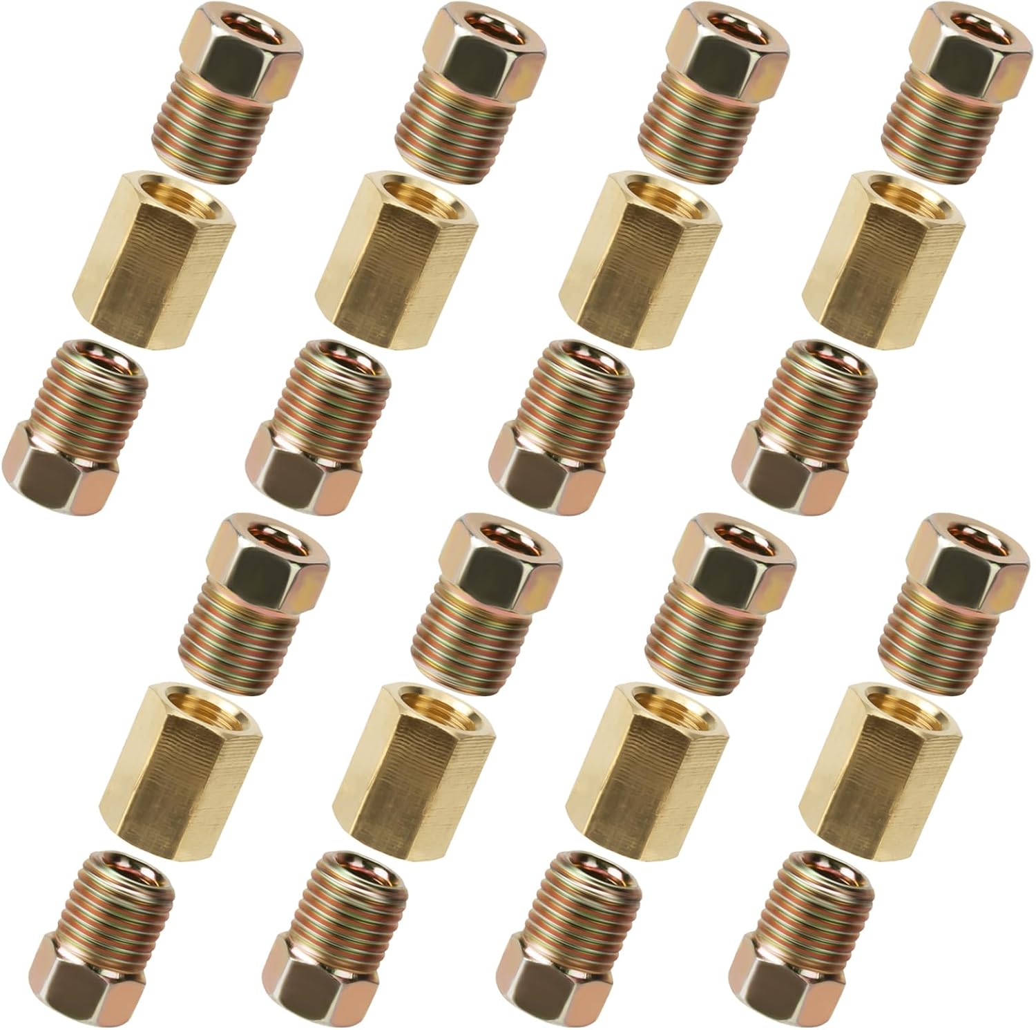 3/16 Brake Line Pressure Fittings, 12 Pieces 3/8 Inch-24 Threads Brass Brake Line Fitting Assortment for 3/16 Inch Brake Line Tube (8 Unions, 16 Nuts)