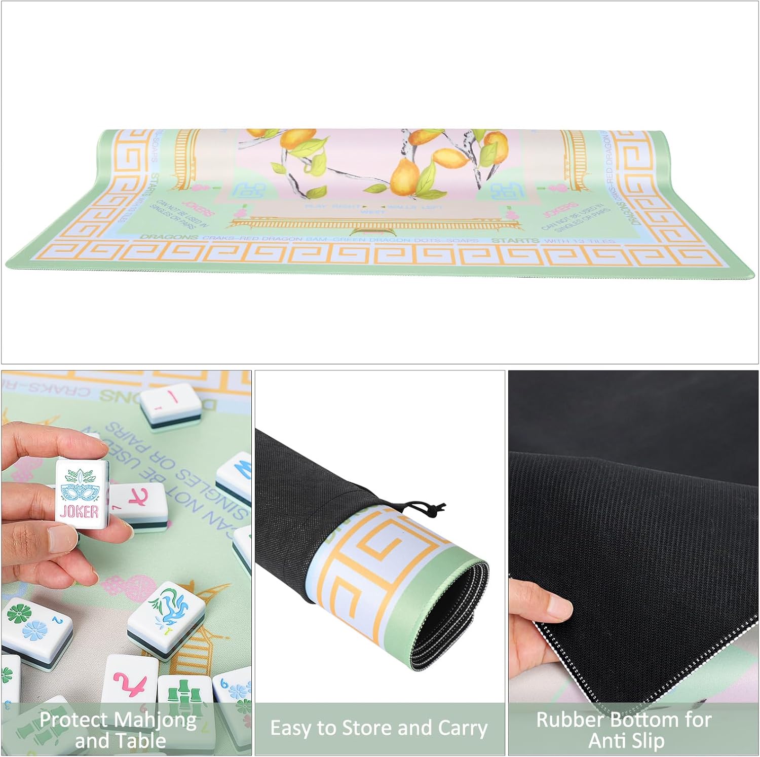 Printed American Learning Mahjong Mat (33”x33”), Anti-Slip, Noise-Reducing, Mahjong Table Mat for Mah-jongg, Poker, Board Games, Dominoes, and Card