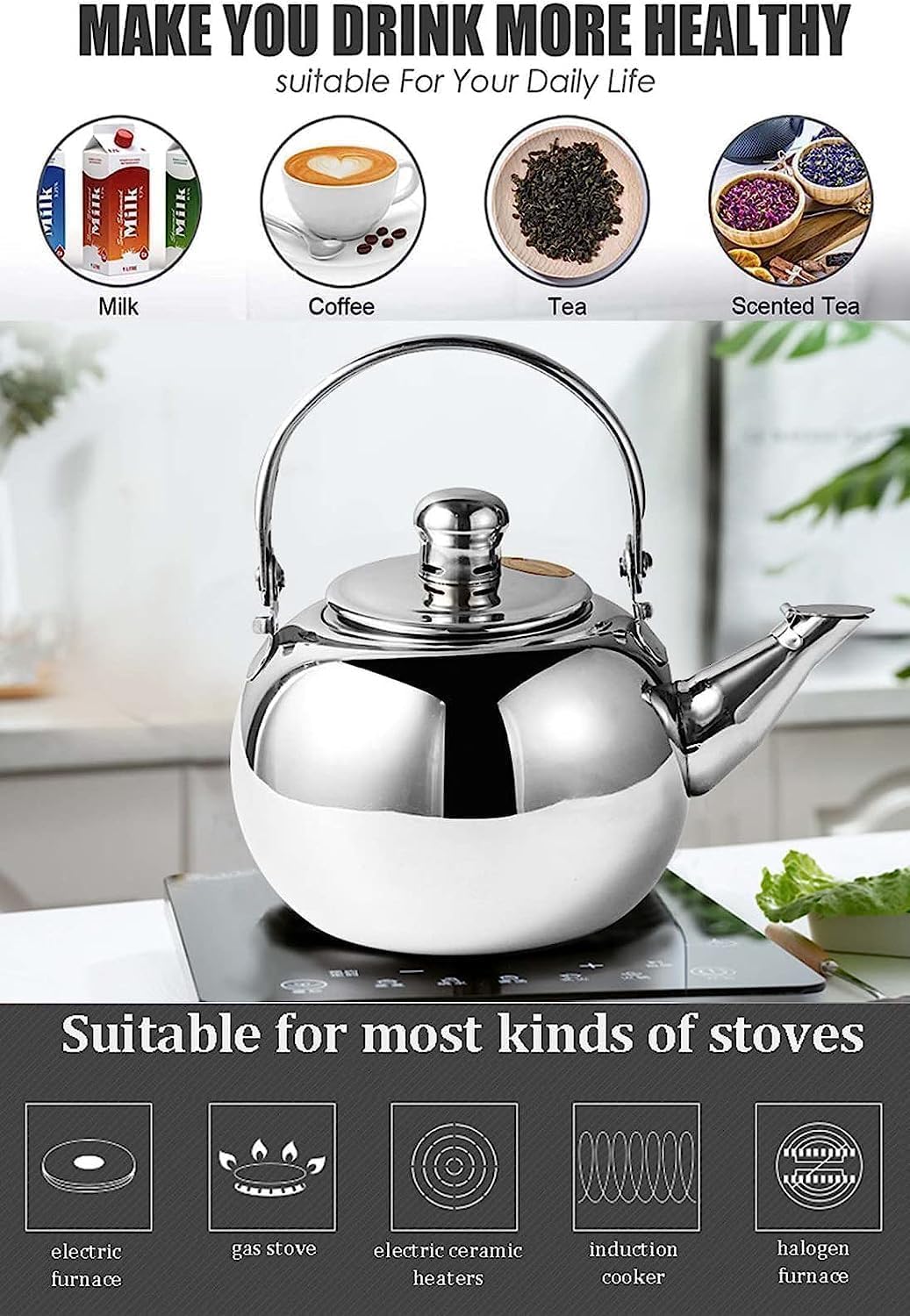 HEAGER Ceramic teapot, Stove Top Kettle, Whistling Kettle, Outdoor Kettle, Stainless Steel Whistling Kettle Small Kettle Teapot for Kitchen Gas Stove Induction Cooker Tea Kettle