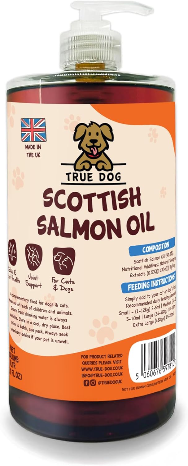 Scottish Salmon Oil for Dogs (1L) Omega 3 Fish Oil in Pump Dispenser for Healthy Coat, Joint Support and Immune System, Suitable for All Breeds and Sizes – Natural Pet Supplements