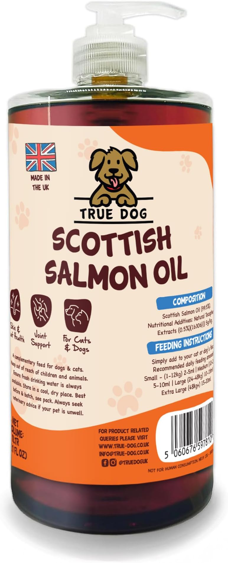 Scottish Salmon Oil for Dogs (1L) Omega 3 Fish Oil in Pump Dispenser for Healthy Coat, Joint Support and Immune System, Suitable for All Breeds and Sizes - Natural Pet Supplements