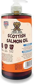 True Dog Scottish Salmon Oil for Dogs 1L Omega 3 Fish Oil in Pump Dispenser for Healthy Coat, Joint Support and Immune System, Suitable for All Breeds and Sizes - Natural Pet Supplements