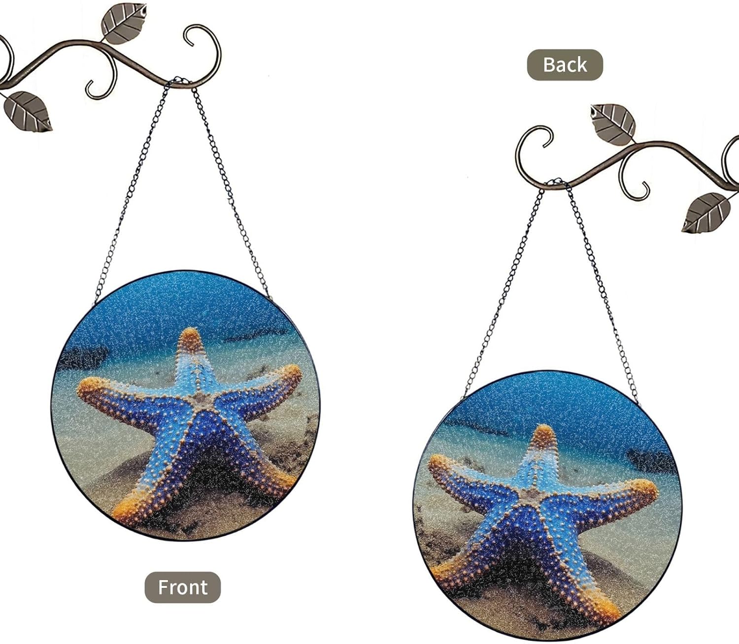 Blue Sea Stained Glass Suncatcher for Window Hanging Sun Catcher Ornament for Women Men Suncatcher for Home Decor, 12in（30cm） Round Glass Ornament for Mother's Day Birthday Gift
