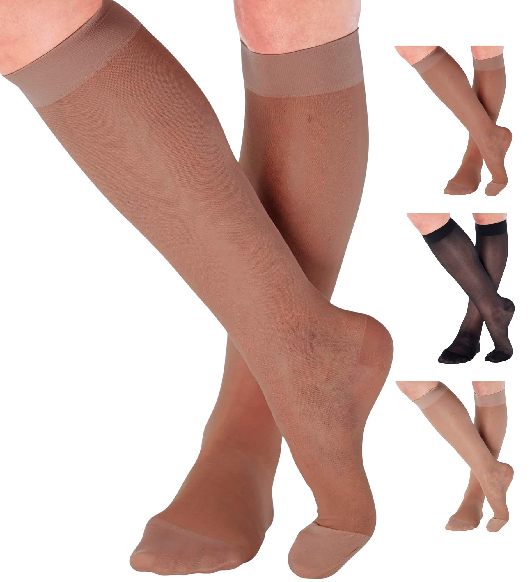 ABSOLUTE SUPPORT - Compression Stockings for Women 20-30mmHg - Sheer Graduated Support Knee High for Varicose Veins Circulation, Edema, Arthritis, Leg Pain - Beige, Medium - A205BE2