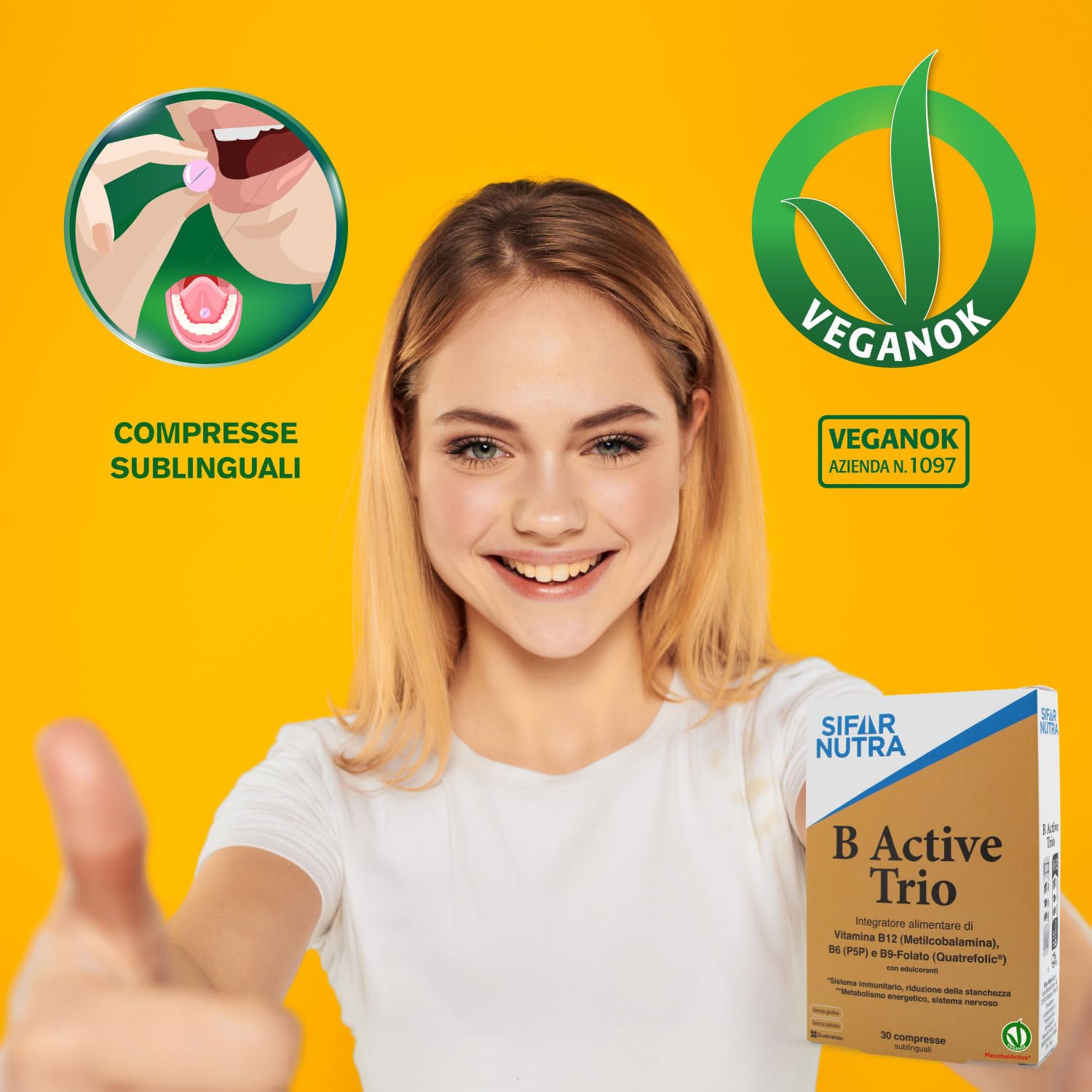 Sifar Nutra B Active Trio | B12 (metilcobalamina), folato e B6 (P5P) | vegano | assorbimento elevato| l'immunità stanchezza funzione psicologica |90 compresse sublinguali (3 Confezioni)