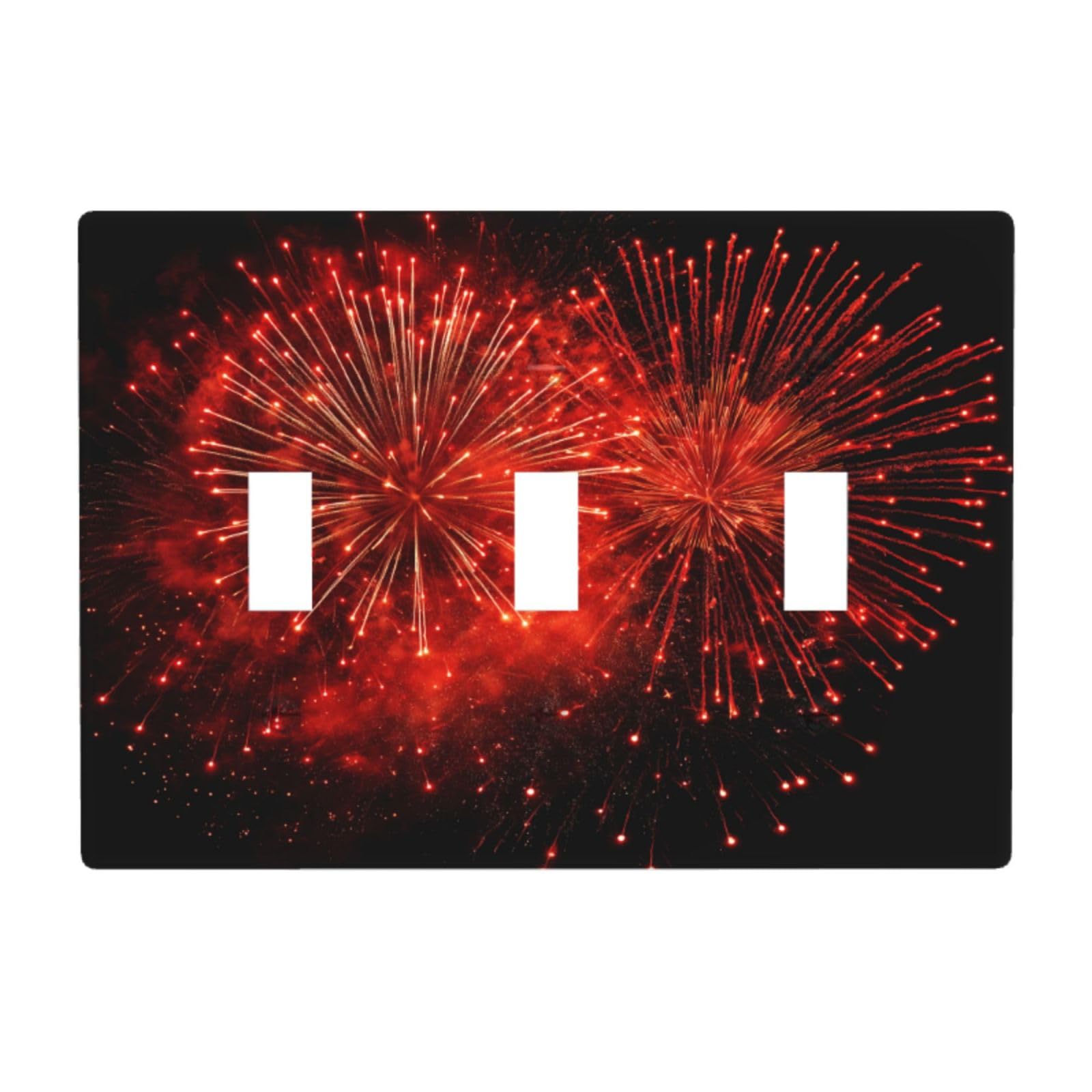 Red Fireworks Explosion with Glowing Streaks Light Switch Covers 3 Gang Triple Toggle Wall Plate Switchplate Electrical Faceplate for Bathroom Kitchen Bedroom Decor