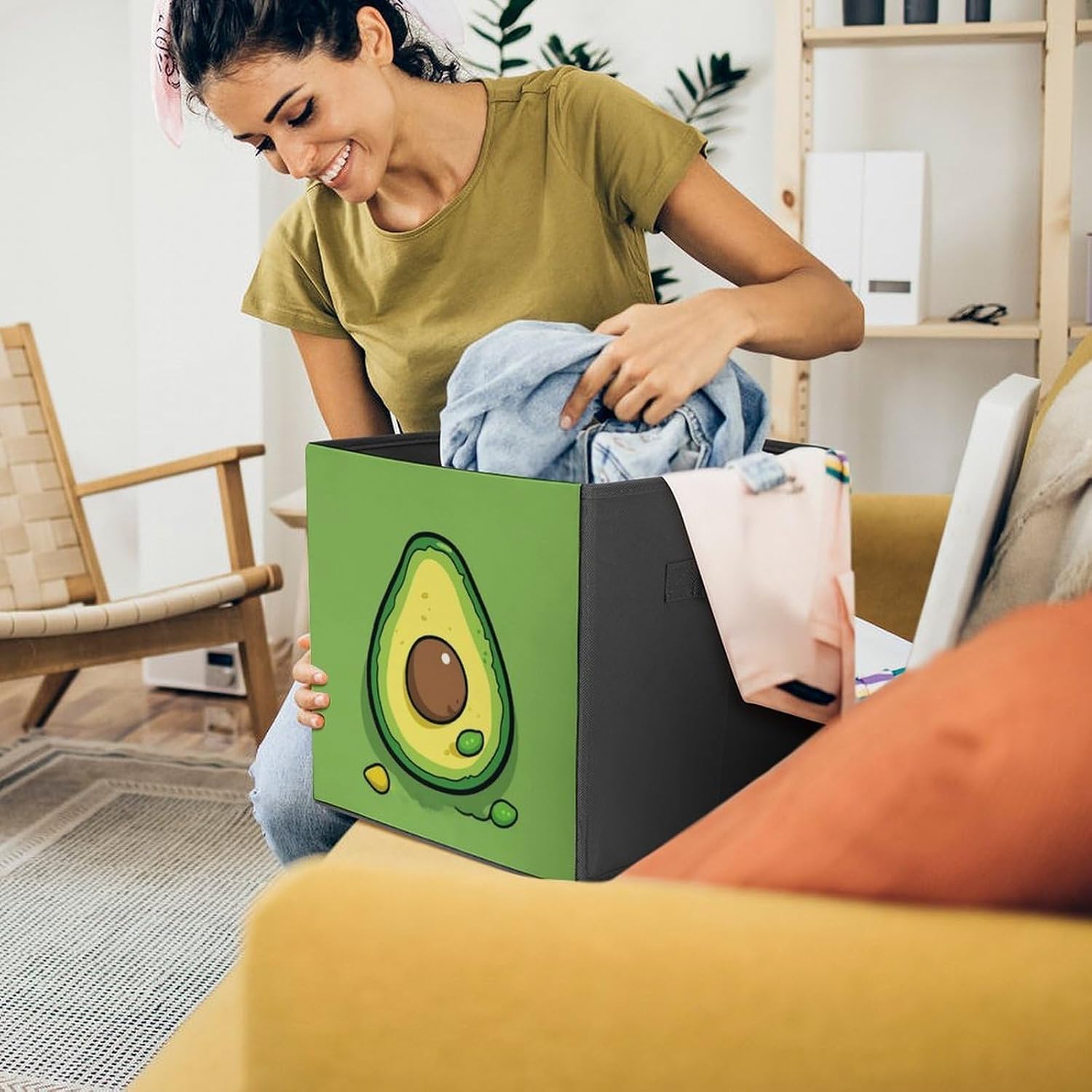 Folding Storage Bins Oxford Fabric Clothes Storage Boxes with Handles | Green Plate Cube Organizer, Easy to Store, Multi Functional Cube Storage Organizer for Office Bedroom