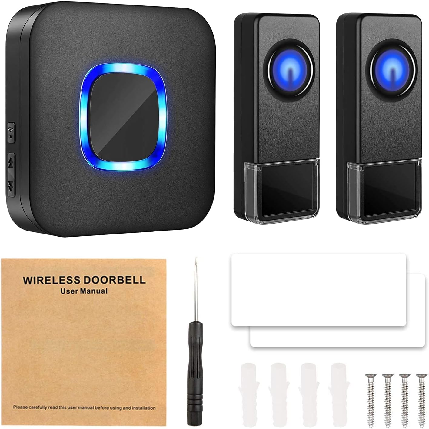 POPFIRST Wireless Doorbell - Waterproof Doorbell kit,1 Receivers & 2 Push Button Ringers,1000ft Long Range,58 Chimes 5 Volumes Level,LED Flash,Battery Operated,Perfect for Home,Office,Shops,Business - - 